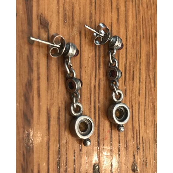 Silver-Tone Circle Link Dangle Purple and Crystal 1" Post Earrings - Picture 3 of 7